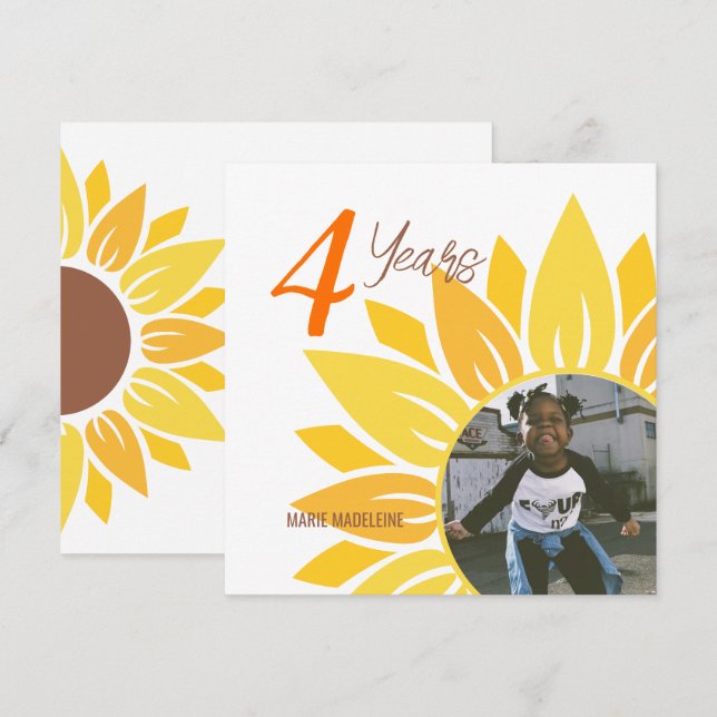 Invitación de cumpleaños de niños con girasol lind (Anverso / Reverso)