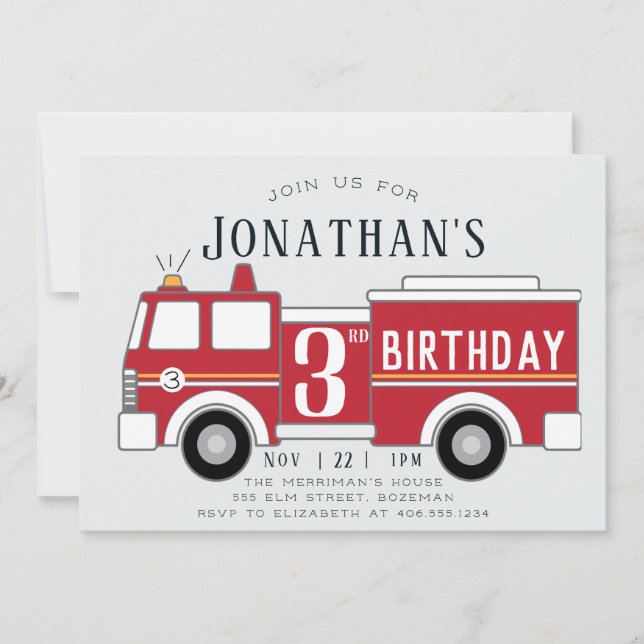 Invitación de cumpleaños de niños de camiones de b (Anverso)