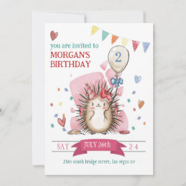 Invitación de cumpleaños de niños de Hedgehog Rosa
