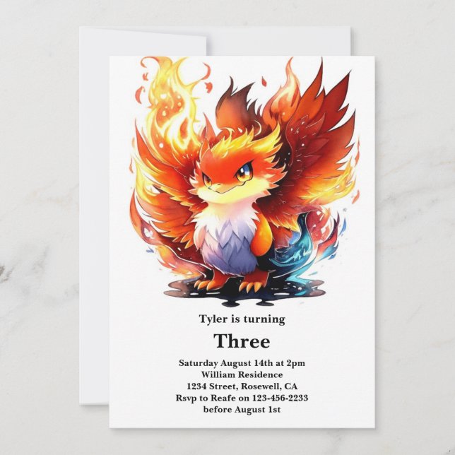 Invitación de cumpleaños de niños de Phoenix (Anverso)
