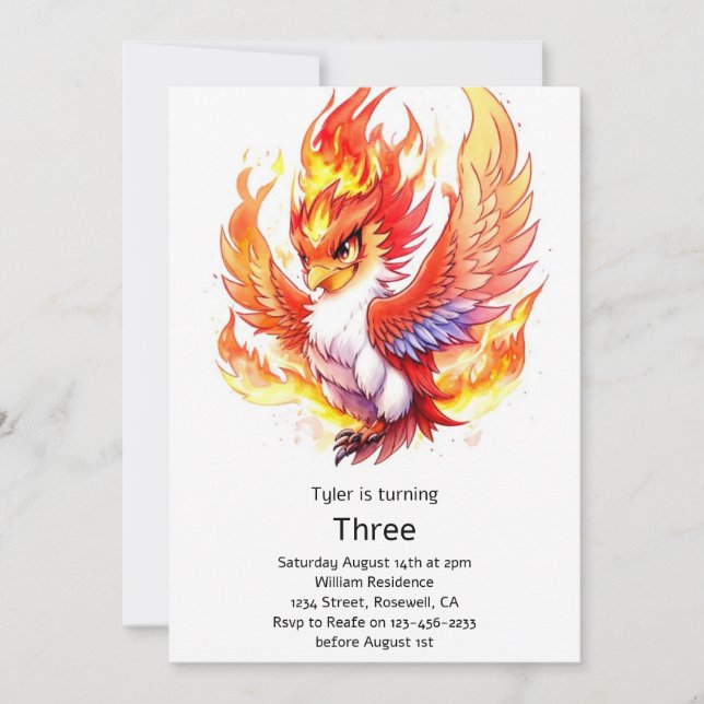 Invitación de cumpleaños de niños de Phoenix (Anverso)