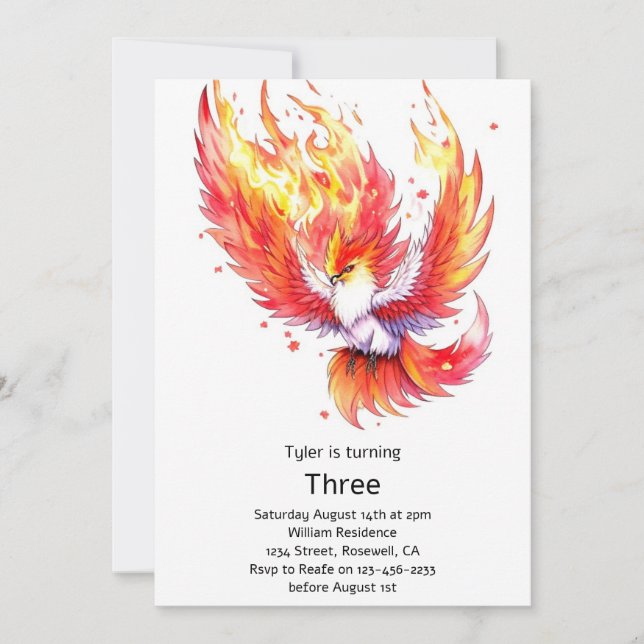 Invitación de cumpleaños de niños de Phoenix (Anverso)