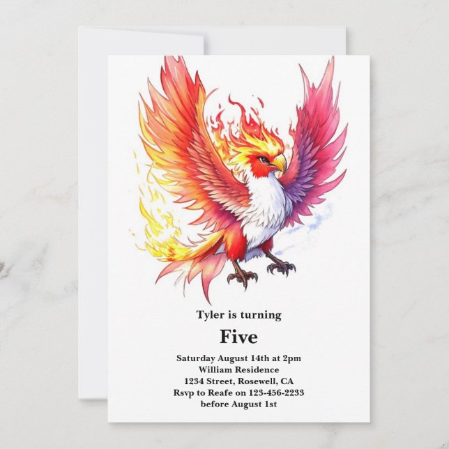 Invitación de cumpleaños de niños de Phoenix (Anverso)