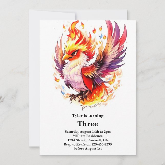 Invitación de cumpleaños de niños de Phoenix (Anverso)