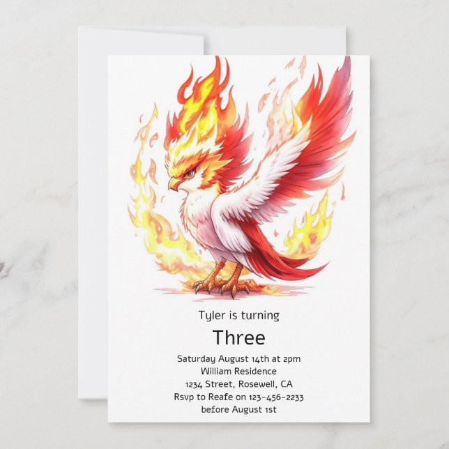 Invitación de cumpleaños de niños de Phoenix (Anverso)