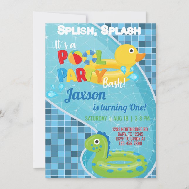 Invitación de cumpleaños de niños de Pool Floars,  (Anverso)