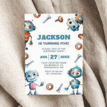 Invitación de cumpleaños de niños de robots con co