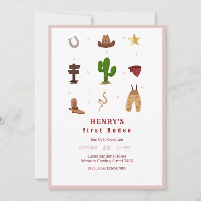 Invitación de cumpleaños de niños de Rodeo Primari (Anverso)