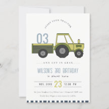 Invitación de cumpleaños de niños de Tractor de Gr