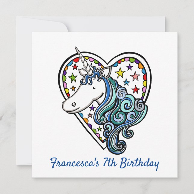 Invitación de cumpleaños de niños de unicornio per (Anverso)