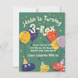 Invitación de cumpleaños de niños Dino de 3 Rex pe