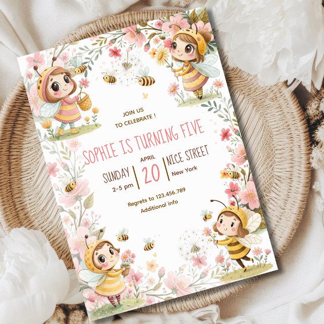 Invitación de cumpleaños de niños hada de las abej (Subido por el creador)