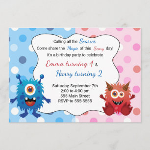 Invitación de cumpleaños de niños monstruo