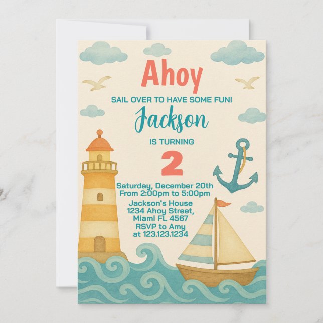 Invitación de cumpleaños de niños náuticos (Anverso)