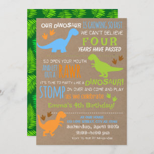 Invitación de cumpleaños de niños pequeños dinosau