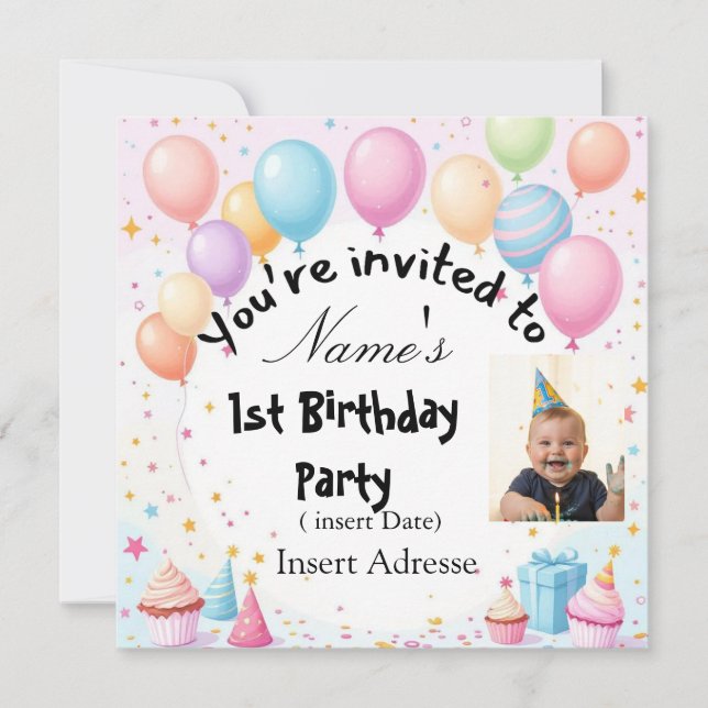 Invitación de cumpleaños de niños personalizados | (Anverso)