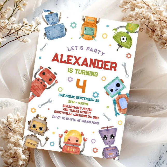 Invitación de cumpleaños de niños robot (Subido por el creador)