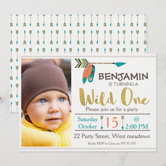 Invitación de cumpleaños de niños salvajes de una  (Anverso / Reverso)