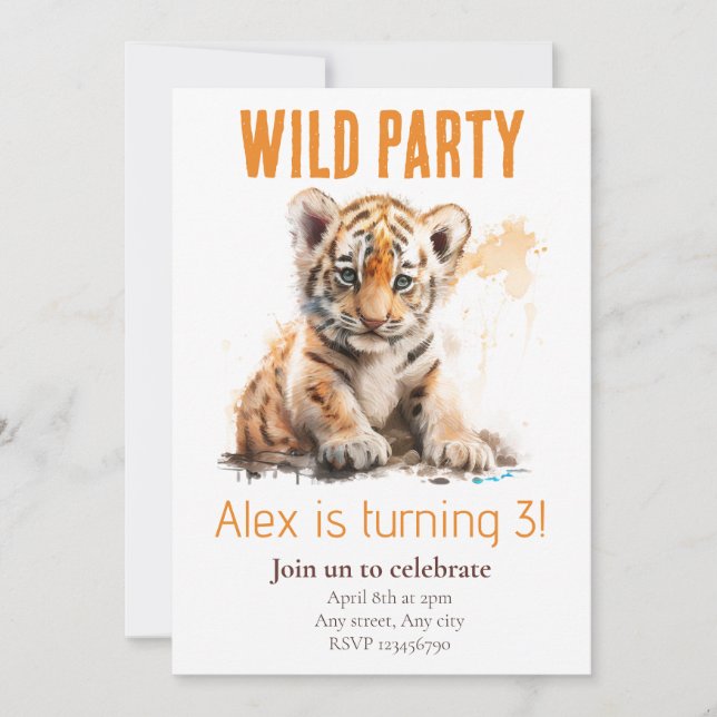 Invitación de cumpleaños de niños Tigre de Fiesta  (Anverso)