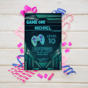 Invitación de cumpleaños de niños verdes de videoj