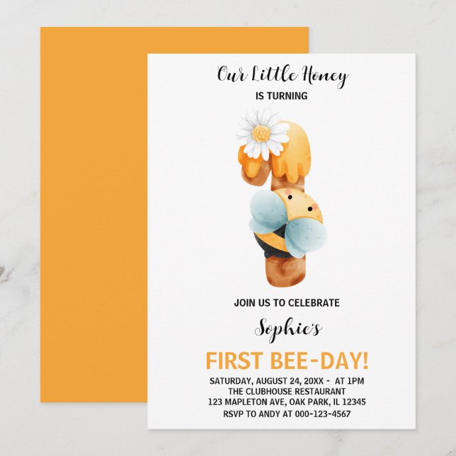 Invitación de cumpleaños de Nuestra Abeja Pequeña (Anverso / Reverso)