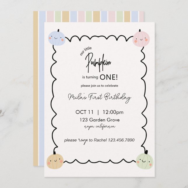 Invitación de cumpleaños de nuestra calabaza peque (Anverso / Reverso)