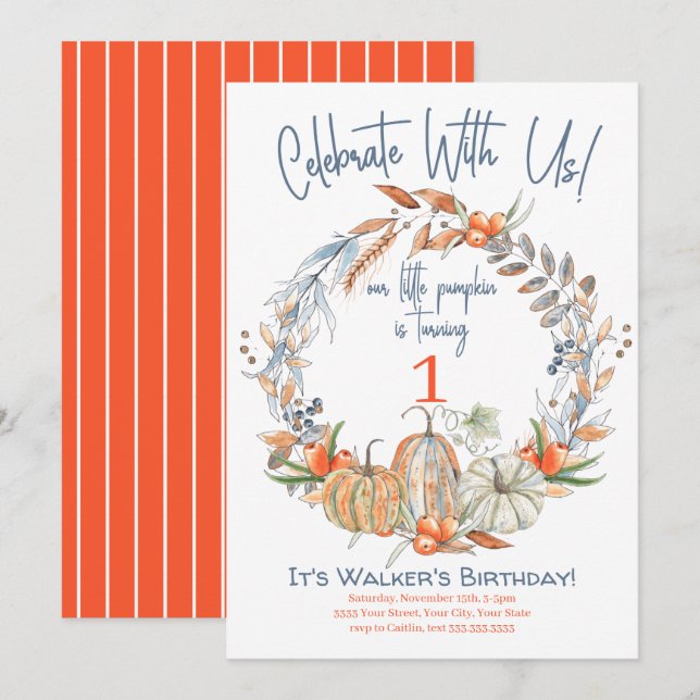 Invitación de cumpleaños de nuestra calabaza peque (Anverso / Reverso)