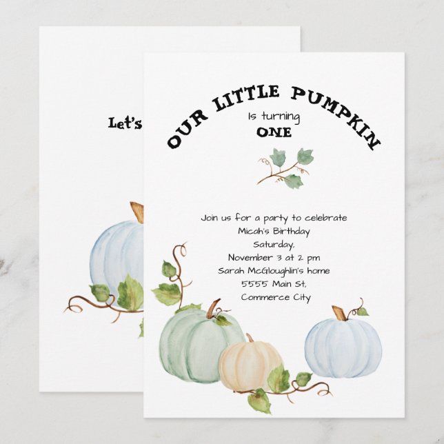 Invitación de cumpleaños de nuestra calabaza peque (Anverso / Reverso)