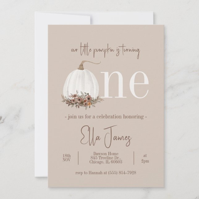 Invitación de cumpleaños de nuestra calabaza peque (Anverso)