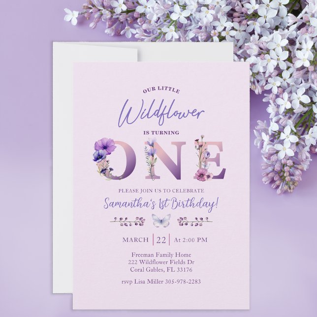 Invitación de cumpleaños de nuestra flor salvaje (Typography Invite)