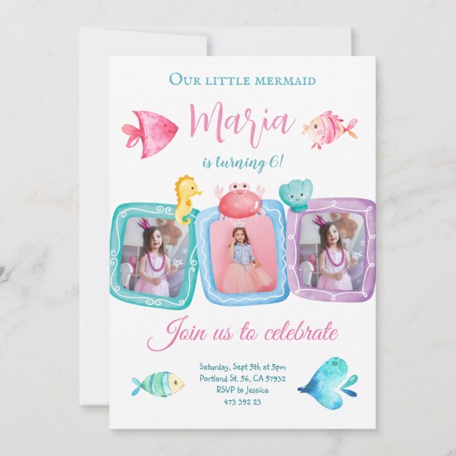 Invitación de cumpleaños de nuestra Sirena 3 Colla (Anverso)