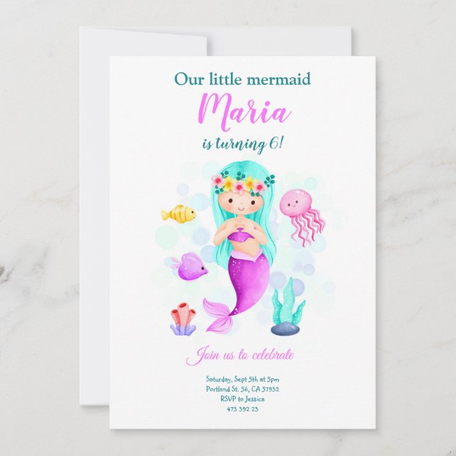 Invitación de cumpleaños de nuestra sirena Ocean C (Anverso)