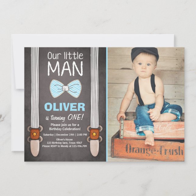 Invitación de cumpleaños de nuestro pequeño hombre (Anverso)