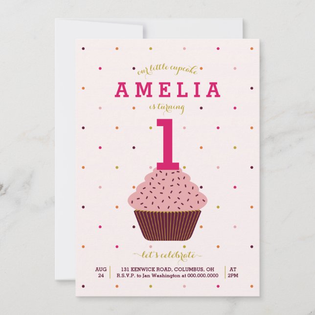 Invitación de cumpleaños de nuestro pequeño pastel (Anverso)