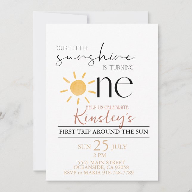 Invitación de cumpleaños de nuestro pequeño Sunshi (Anverso)