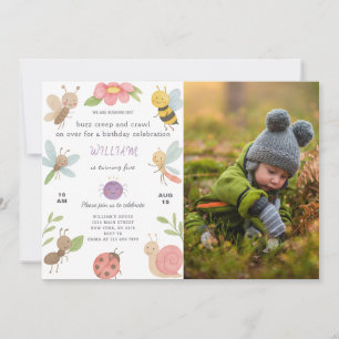 Invitación de cumpleaños de nuevos bugs con foto