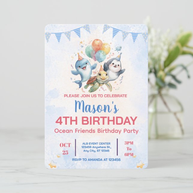 Invitación de cumpleaños de Ocean Friends (Anverso de pie)