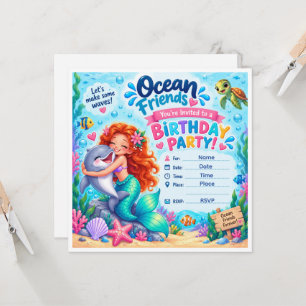 Invitación de cumpleaños de Ocean Friends Sirena y