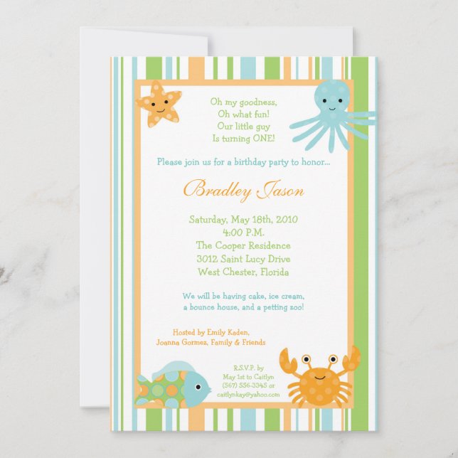 Invitación de cumpleaños de Octopus por vida marin (Anverso)