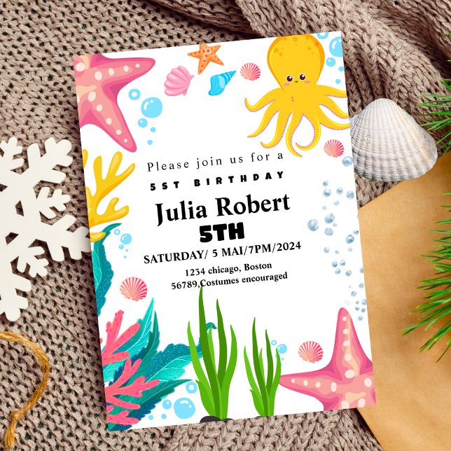 invitación de cumpleaños de octopus Sea Animals ac (Subido por el creador)