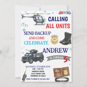invitación de cumpleaños de oficial de policía mod