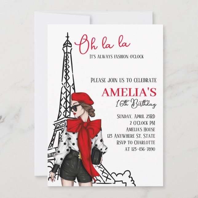 Invitación de cumpleaños de Oh la París (Anverso)