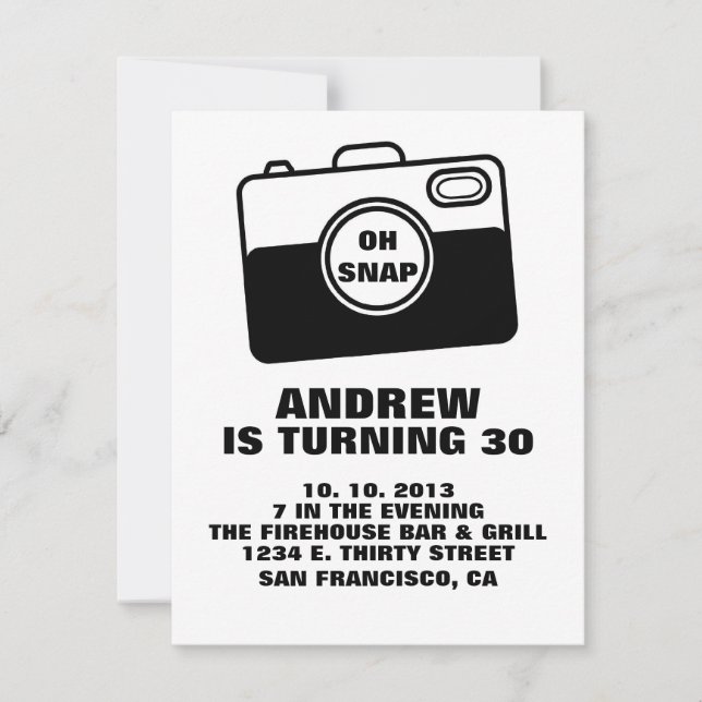 Invitación de cumpleaños de OH SNAP. (Anverso)