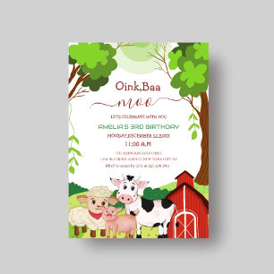 Invitación de cumpleaños de oink baa moo lindo y ú