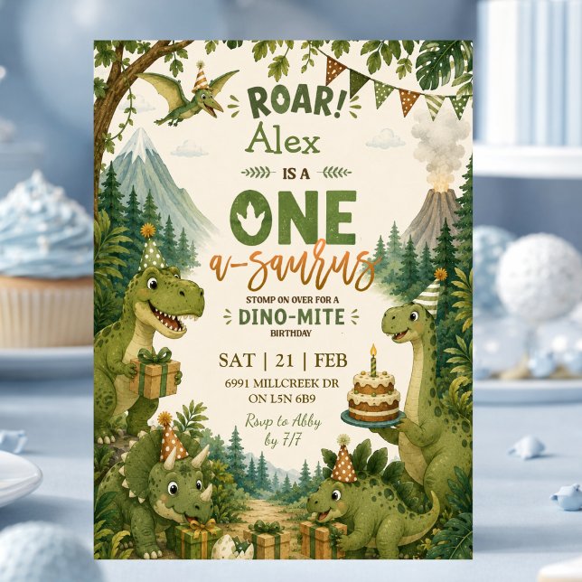 Invitación de cumpleaños de One-a-saurus dino (Subido por el creador)