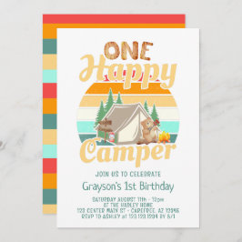Invitación de cumpleaños de One Happy Camper Woodl