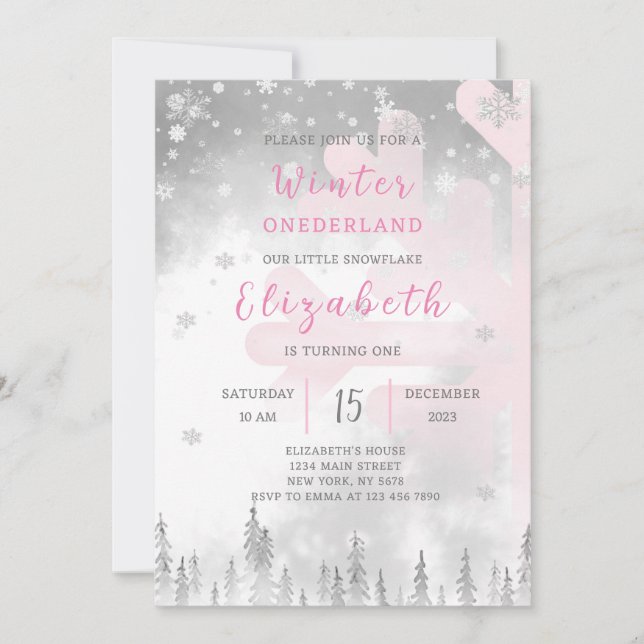 Invitación de cumpleaños de Onederland en invierno (Anverso)
