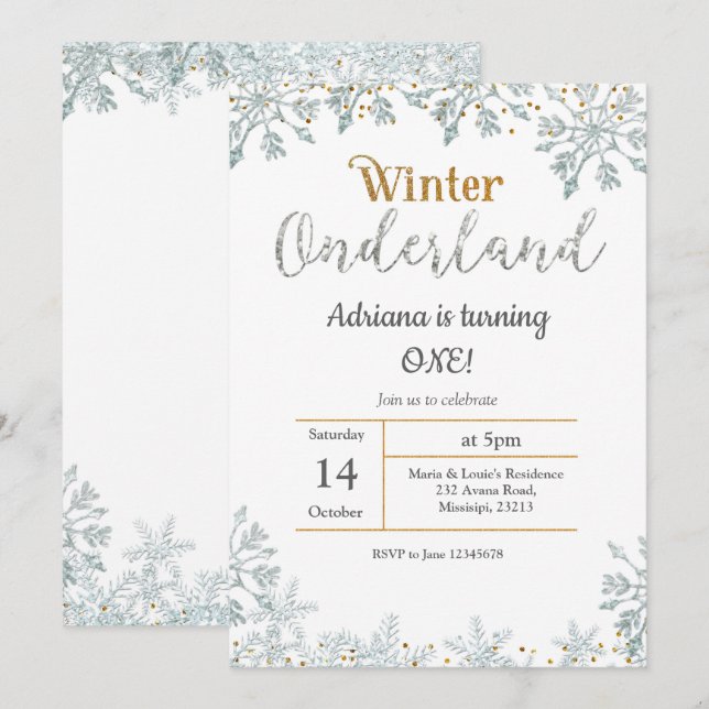 Invitación de cumpleaños de Onederland en invierno (Anverso / Reverso)