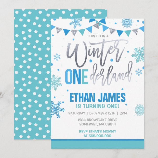 Invitación de cumpleaños de Onederland invierno Az (Anverso / Reverso)
