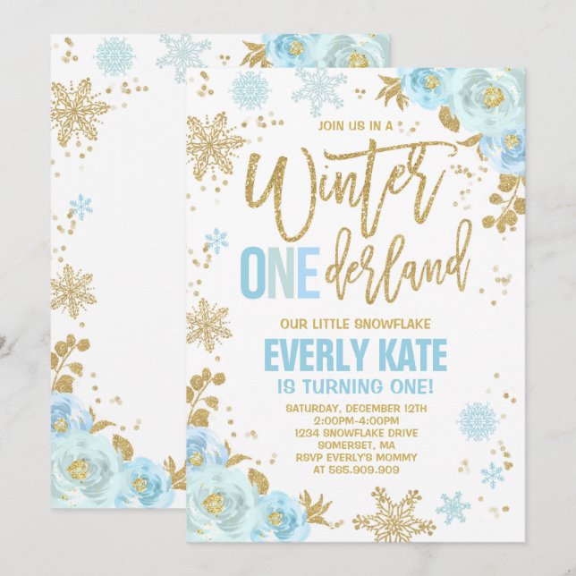 Invitación de cumpleaños de Onederland invierno Az (Anverso / Reverso)